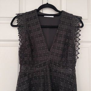 SANDRO Plunge V-neck Geometric Lace Mini Dress sz 1